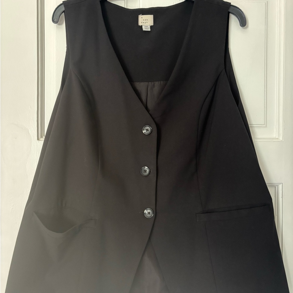 A New Day Black Button-Front Sleeveless Vest Waistcoat XXL work